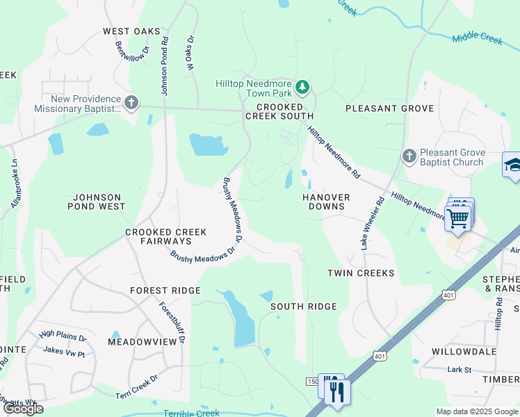 map of restaurants, bars, coffee shops, grocery stores, and more near 4609 Gomar Lane in Fuquay-Varina