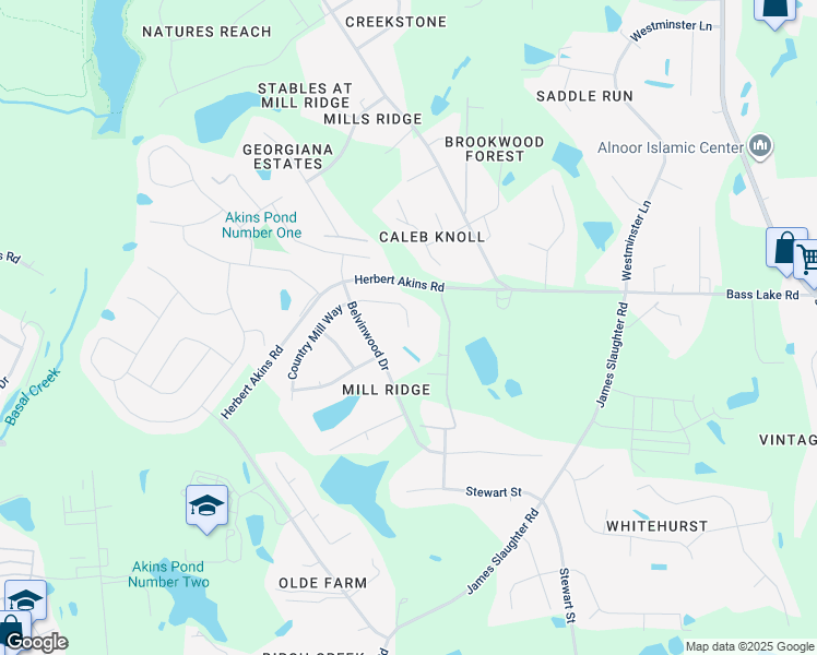 map of restaurants, bars, coffee shops, grocery stores, and more near 343 Country Mill Way in Fuquay Varina