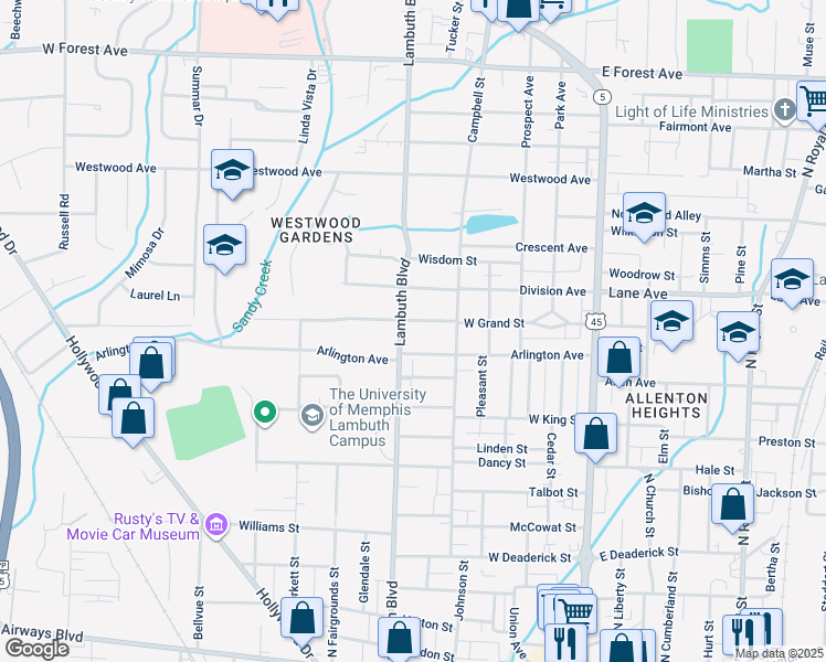 map of restaurants, bars, coffee shops, grocery stores, and more near 425 Arlington Avenue in Jackson