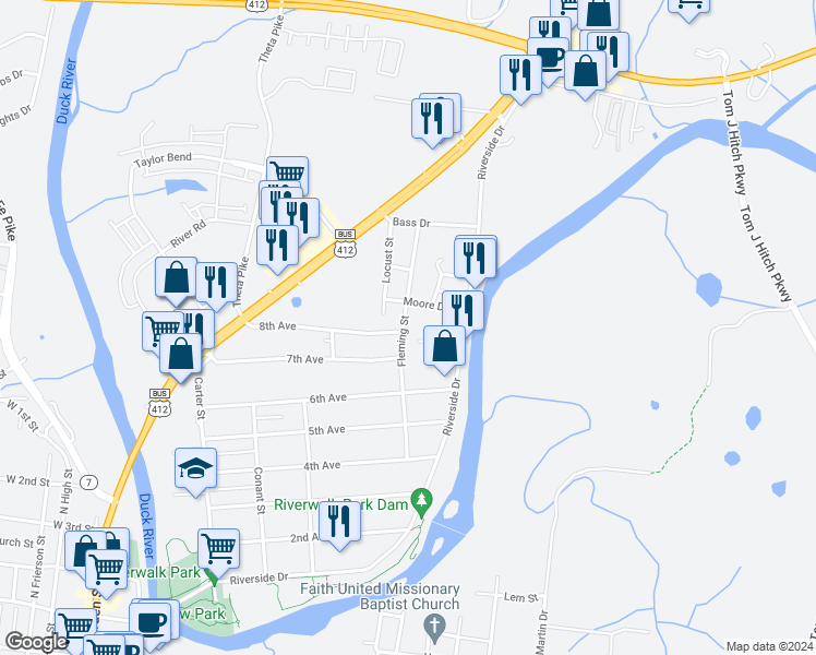 map of restaurants, bars, coffee shops, grocery stores, and more near 800 Fleming Street in Columbia