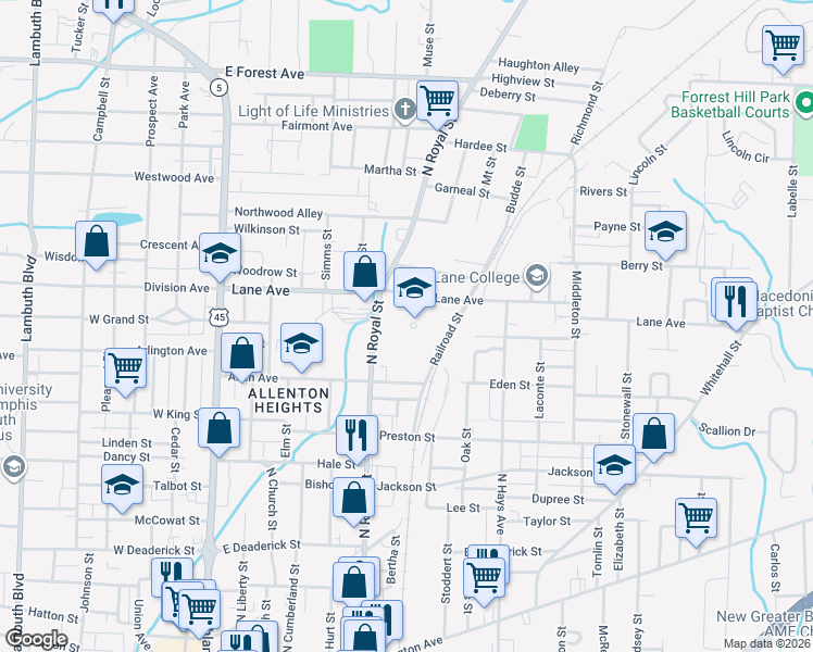 map of restaurants, bars, coffee shops, grocery stores, and more near 332 Lane Avenue in Jackson