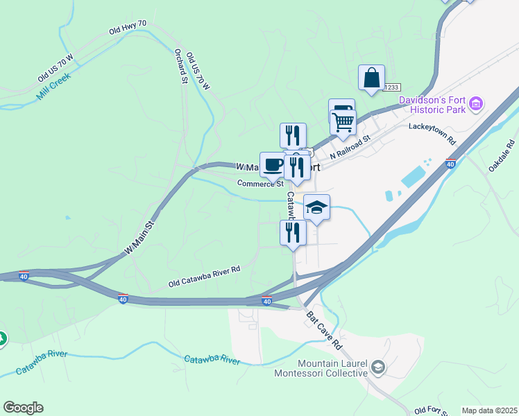 map of restaurants, bars, coffee shops, grocery stores, and more near 35 Salisbury Avenue in Old Fort