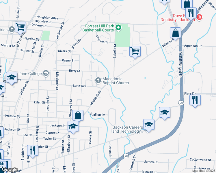 map of restaurants, bars, coffee shops, grocery stores, and more near 718 Whitehall Street in Jackson