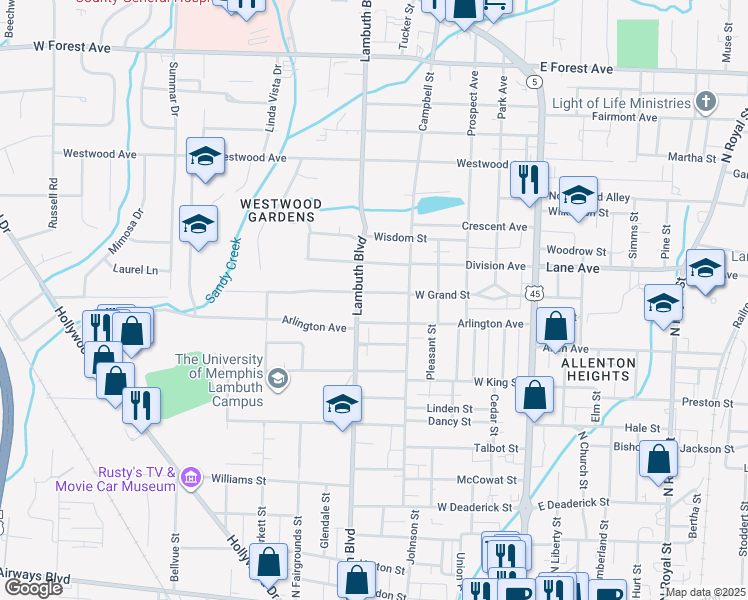 map of restaurants, bars, coffee shops, grocery stores, and more near 436 West Grand Street in Jackson