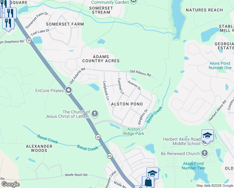 map of restaurants, bars, coffee shops, grocery stores, and more near 2507 Dalmahoy Lane in Fuquay-Varina