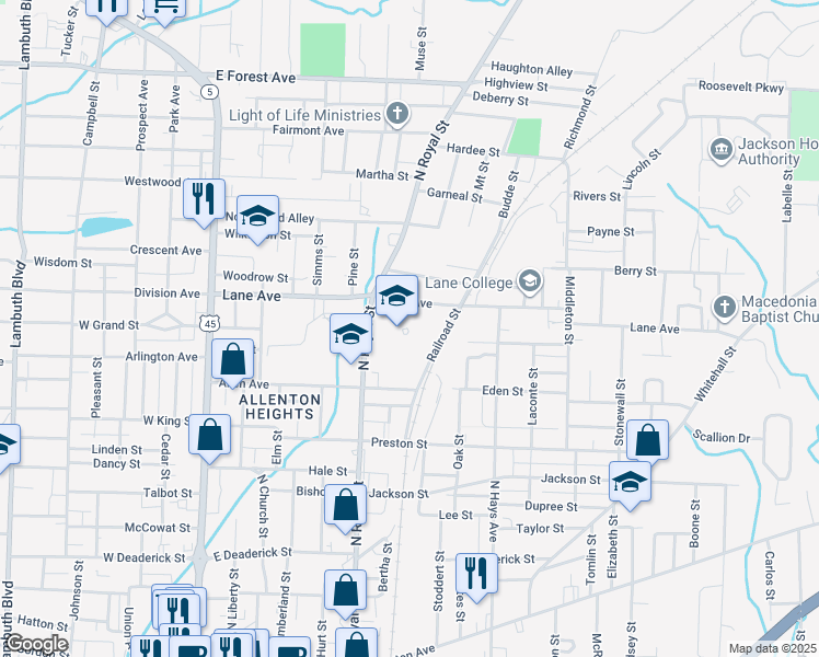 map of restaurants, bars, coffee shops, grocery stores, and more near 332 Jackson Street in Jackson