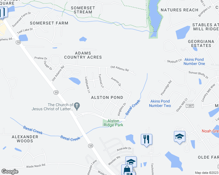 map of restaurants, bars, coffee shops, grocery stores, and more near 2610 Perthshire Lane in Fuquay-Varina