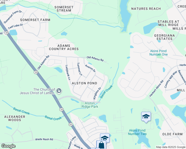 map of restaurants, bars, coffee shops, grocery stores, and more near 2549 Averon Drive in Fuquay-Varina
