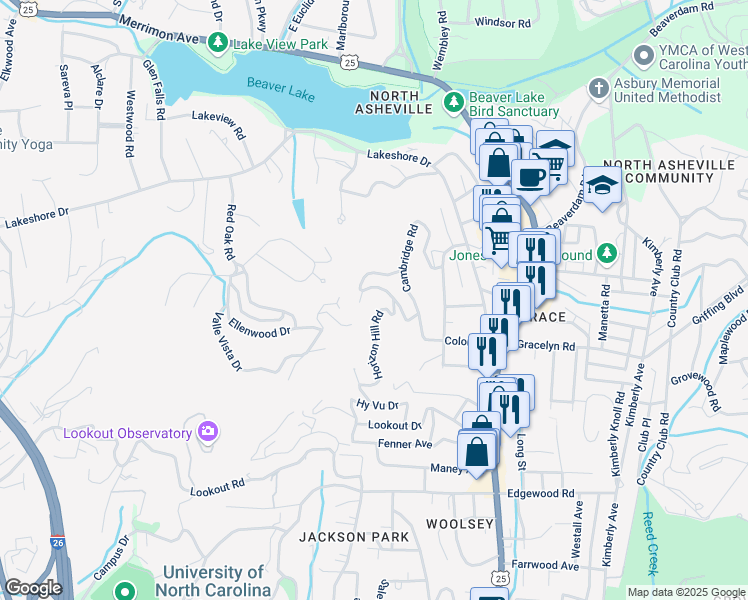 map of restaurants, bars, coffee shops, grocery stores, and more near 17 Horizon Hill Road in Asheville