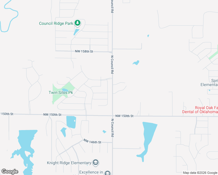 map of restaurants, bars, coffee shops, grocery stores, and more near 15101-16499 North Council Road in Edmond