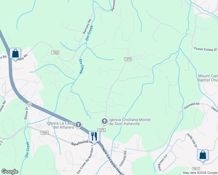 map of restaurants, bars, coffee shops, grocery stores, and more near 96 Dix Creek Chapel Road in Asheville