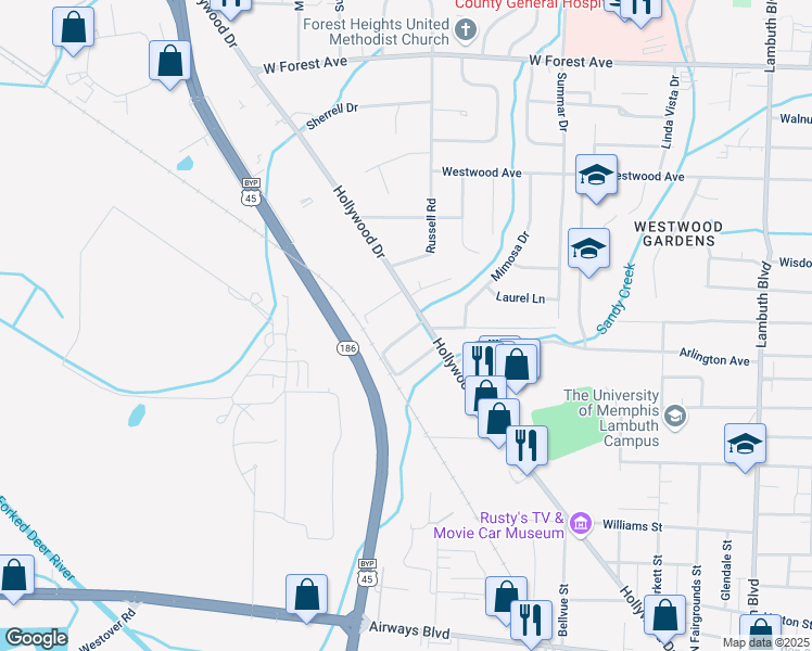 map of restaurants, bars, coffee shops, grocery stores, and more near 112 Alexander Street in Jackson