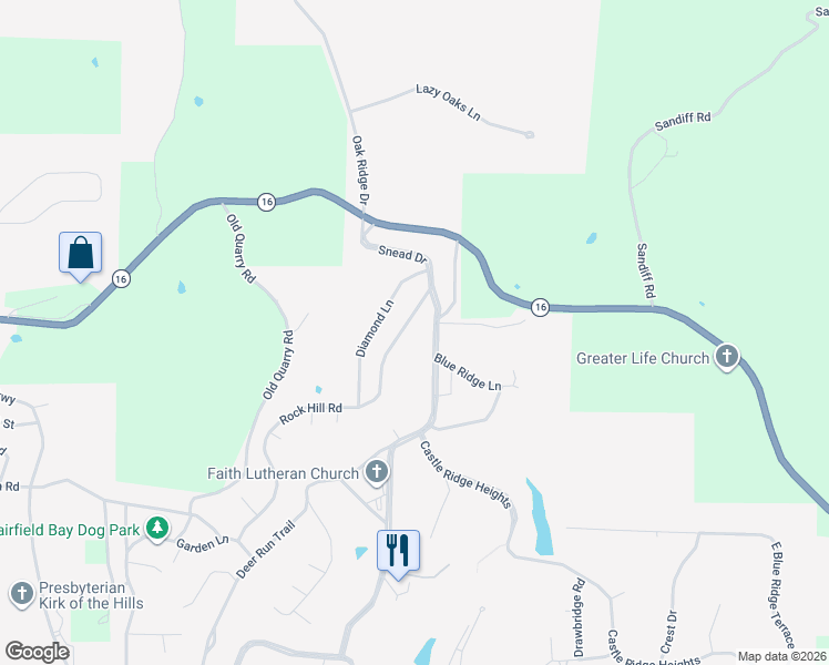 map of restaurants, bars, coffee shops, grocery stores, and more near 204 Snead Drive in Fairfield Bay
