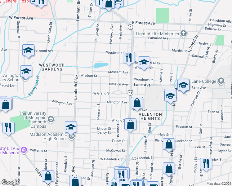map of restaurants, bars, coffee shops, grocery stores, and more near 143 Arlington Avenue in Jackson