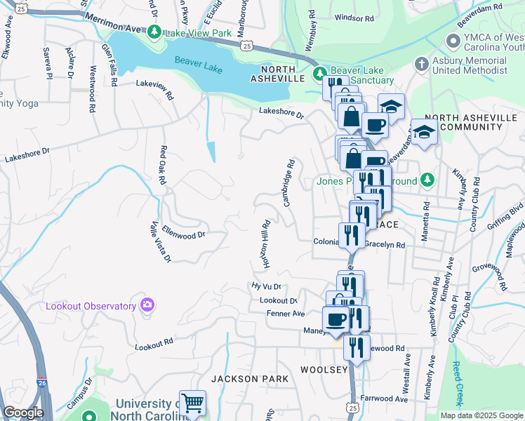 map of restaurants, bars, coffee shops, grocery stores, and more near 17 Horizon Hill Road in Asheville