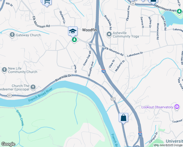 map of restaurants, bars, coffee shops, grocery stores, and more near 9 Woodfin Avenue in Woodfin