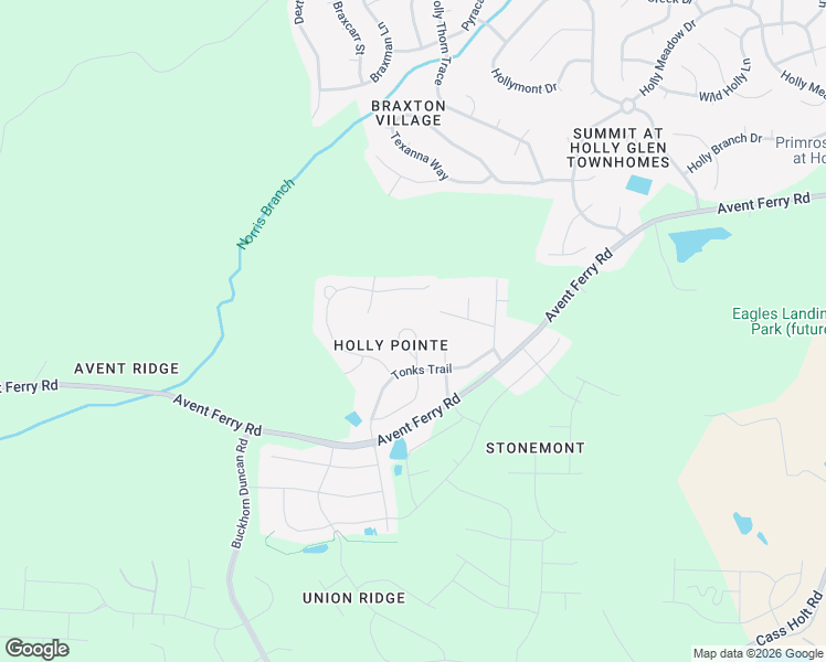 map of restaurants, bars, coffee shops, grocery stores, and more near 105 Pointe Park Circle in Holly Springs