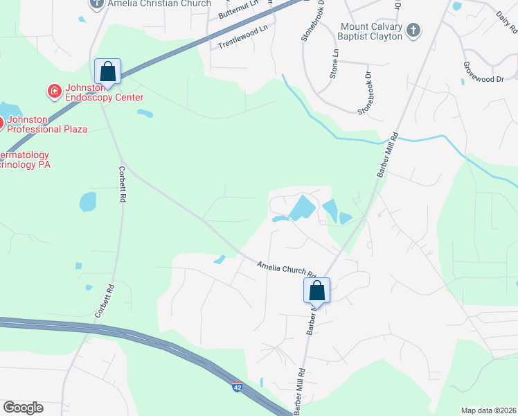 map of restaurants, bars, coffee shops, grocery stores, and more near 230 Thumper Way in Clayton