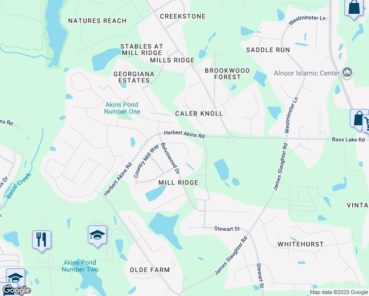 map of restaurants, bars, coffee shops, grocery stores, and more near 348 Country Mill Way in Fuquay Varina