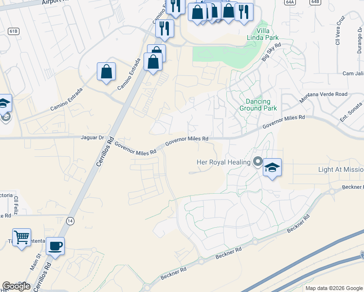 map of restaurants, bars, coffee shops, grocery stores, and more near 4579 Governor Miles Rd in Santa Fe