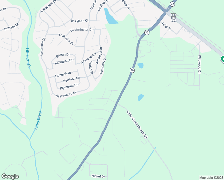 map of restaurants, bars, coffee shops, grocery stores, and more near 5887 Little Creek Church Road in Clayton