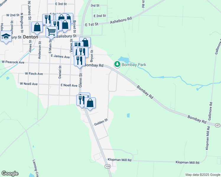 map of restaurants, bars, coffee shops, grocery stores, and more near 145 Forest Park Drive in Denton