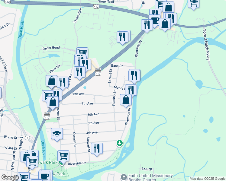 map of restaurants, bars, coffee shops, grocery stores, and more near 1000 Fleming Street in Columbia