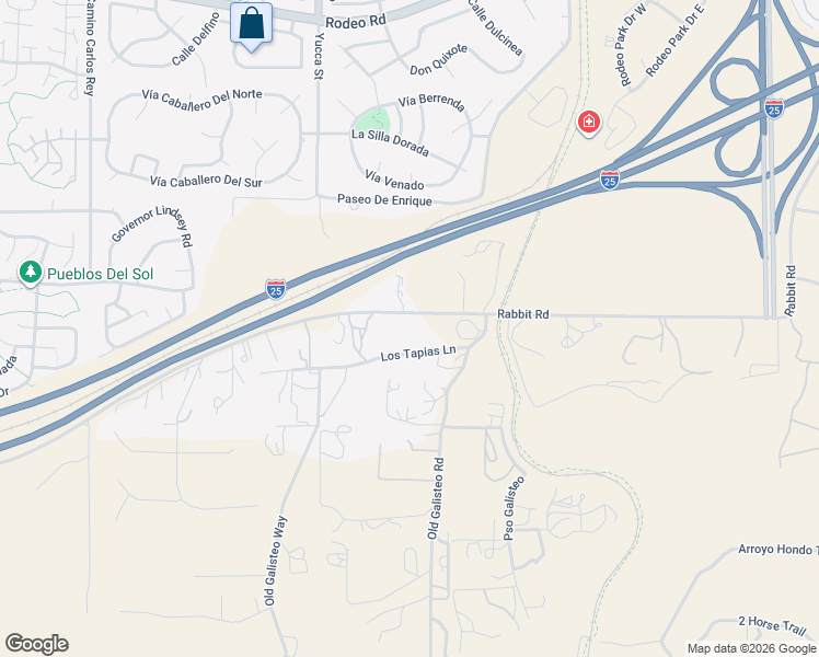 map of restaurants, bars, coffee shops, grocery stores, and more near 270 Rabbit Road in Santa Fe