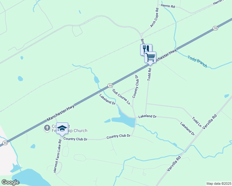 map of restaurants, bars, coffee shops, grocery stores, and more near 85 Golf Course Lane in McMinnville