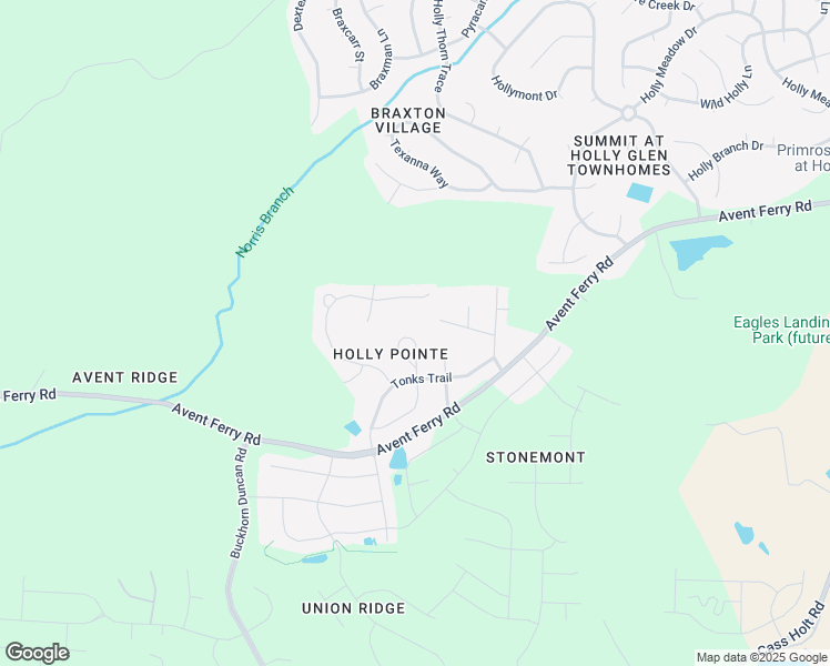 map of restaurants, bars, coffee shops, grocery stores, and more near 105 Pointe Park Circle in Holly Springs
