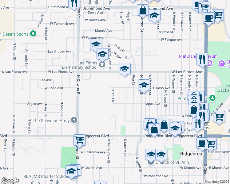 map of restaurants, bars, coffee shops, grocery stores, and more near 328 Traci Lane in Ridgecrest