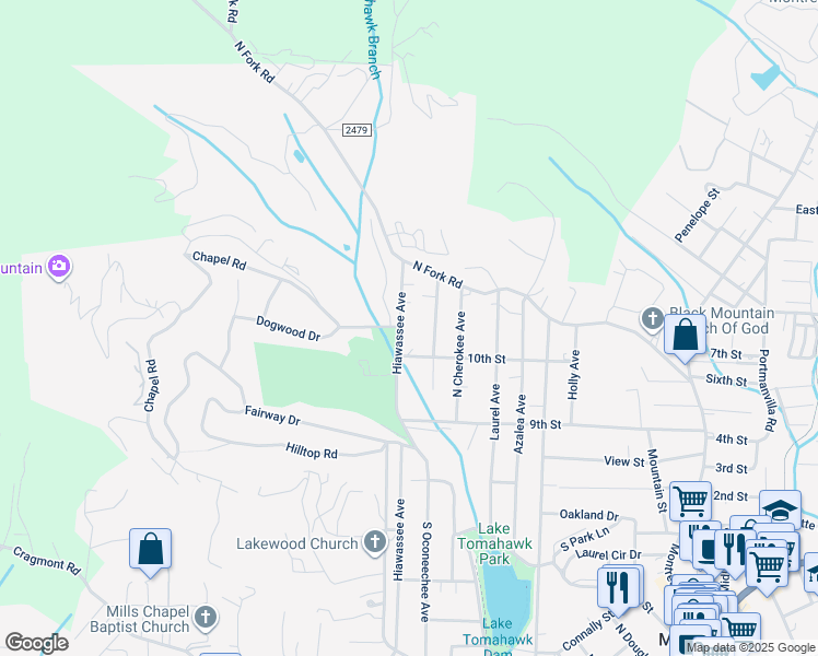 map of restaurants, bars, coffee shops, grocery stores, and more near 814 Hiawassee Avenue in Black Mountain