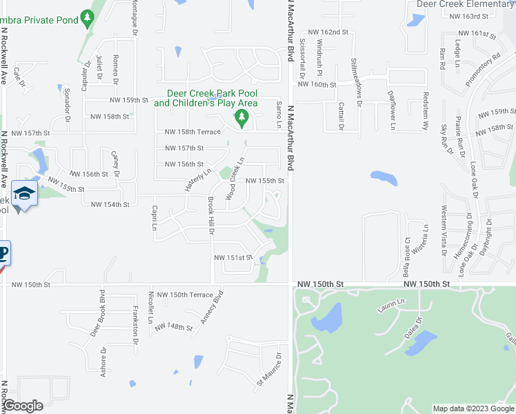 map of restaurants, bars, coffee shops, grocery stores, and more near 15421 Creek View Drive in Edmond