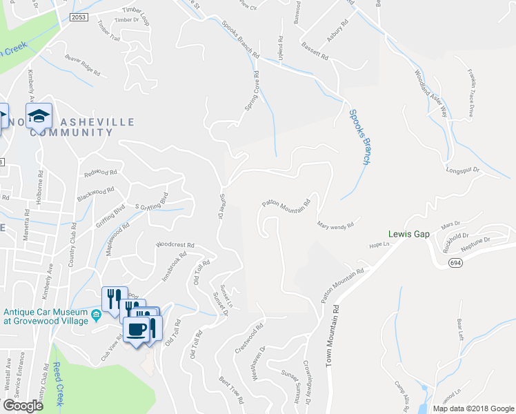 map of restaurants, bars, coffee shops, grocery stores, and more near 190 Patton Mountain Road in Asheville