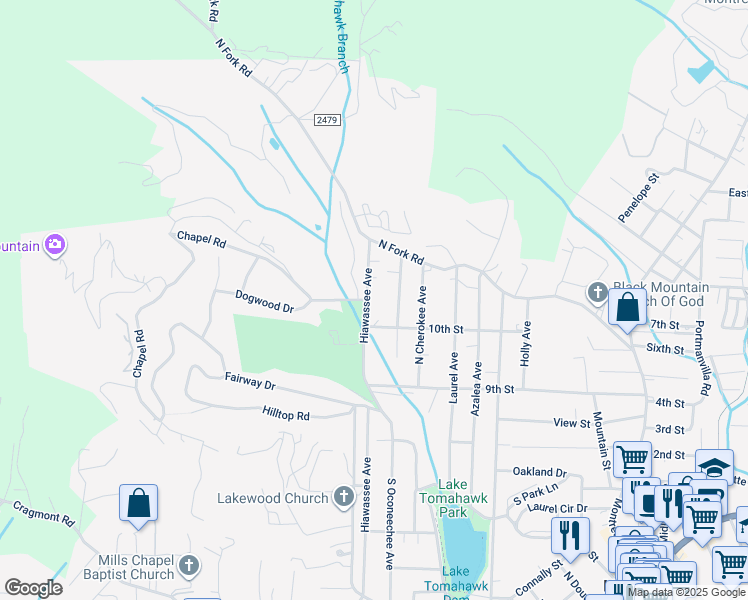 map of restaurants, bars, coffee shops, grocery stores, and more near 814 Hiawassee Avenue in Black Mountain