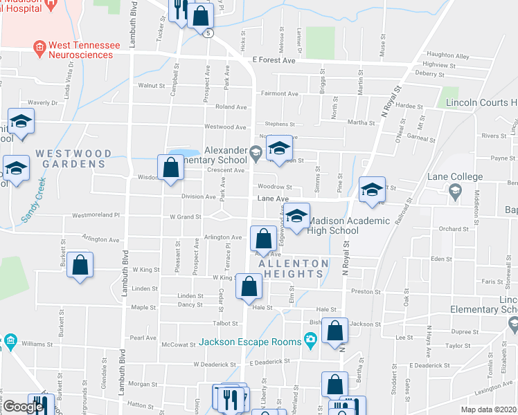 map of restaurants, bars, coffee shops, grocery stores, and more near 824 Conger Street in Jackson