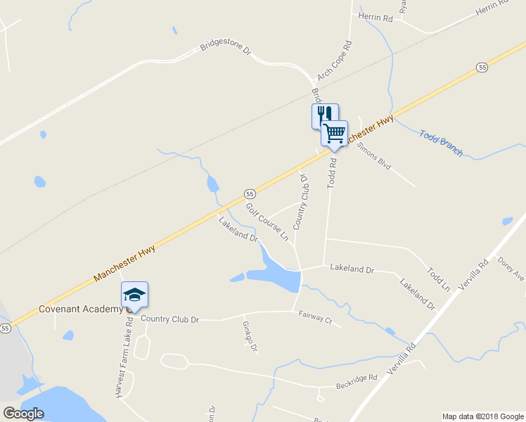 map of restaurants, bars, coffee shops, grocery stores, and more near 85 Golf Course Lane in McMinnville