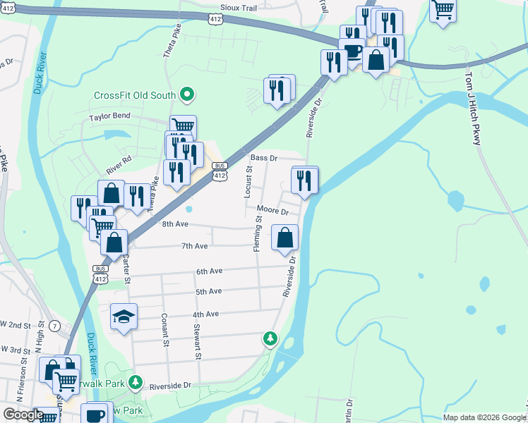 map of restaurants, bars, coffee shops, grocery stores, and more near 1000 Fleming Street in Columbia