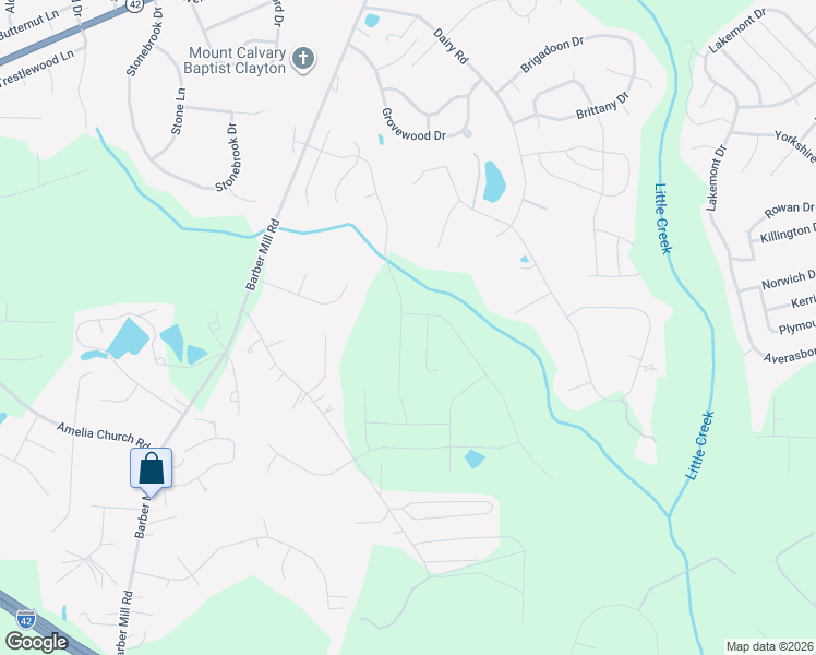 map of restaurants, bars, coffee shops, grocery stores, and more near 501 Hunter Way in Clayton