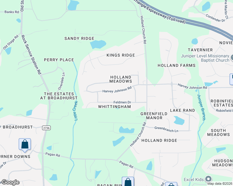 map of restaurants, bars, coffee shops, grocery stores, and more near 1425 Harvey Johnson Road in Raleigh