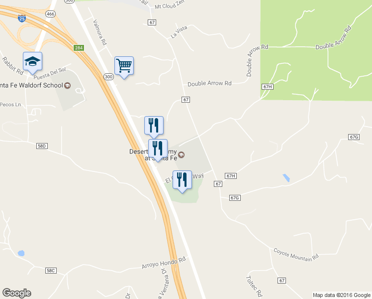map of restaurants, bars, coffee shops, grocery stores, and more near 7202 Old Santa Fe Trail in Santa Fe