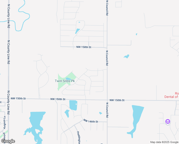 map of restaurants, bars, coffee shops, grocery stores, and more near 15101-16499 North Council Road in Edmond