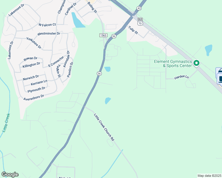 map of restaurants, bars, coffee shops, grocery stores, and more near 5886 Little Creek Church Road in Clayton