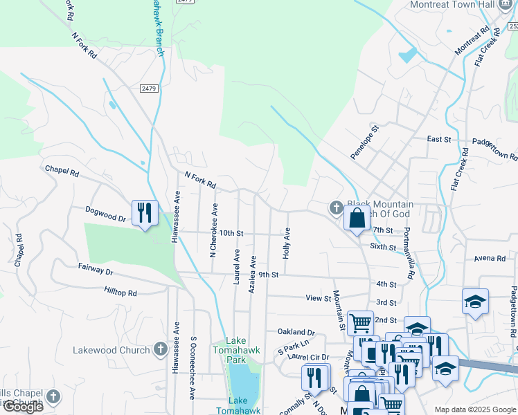 map of restaurants, bars, coffee shops, grocery stores, and more near 818 Azalea Avenue in Black Mountain