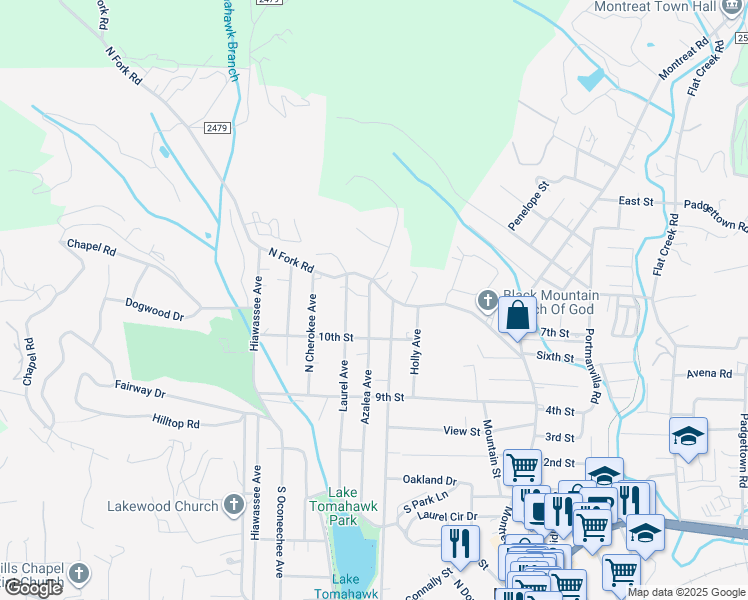 map of restaurants, bars, coffee shops, grocery stores, and more near 818 Azalea Avenue in Black Mountain