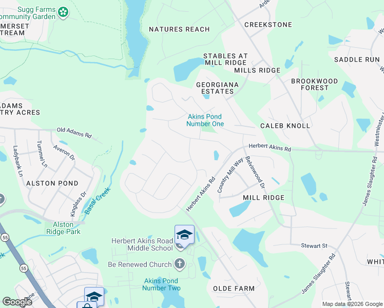 map of restaurants, bars, coffee shops, grocery stores, and more near 2656 Glade Mill Court in Fuquay-Varina