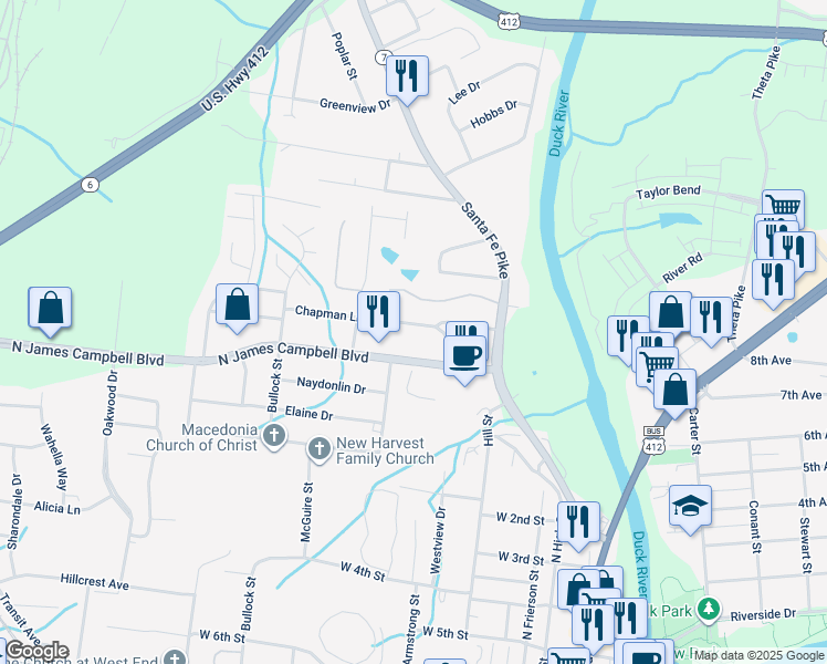 map of restaurants, bars, coffee shops, grocery stores, and more near 207 Chapman Lane in Columbia