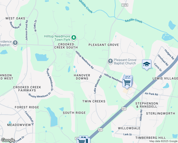 map of restaurants, bars, coffee shops, grocery stores, and more near 4231 Hilltop Needmore Road in Fuquay Varina