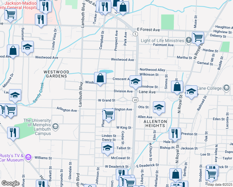 map of restaurants, bars, coffee shops, grocery stores, and more near 208 Division Avenue in Jackson