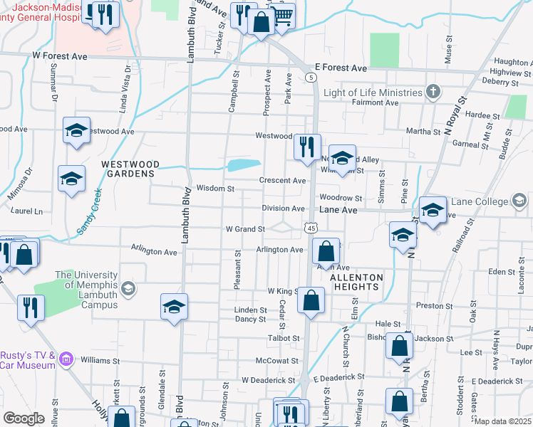 map of restaurants, bars, coffee shops, grocery stores, and more near 208 Division Avenue in Jackson